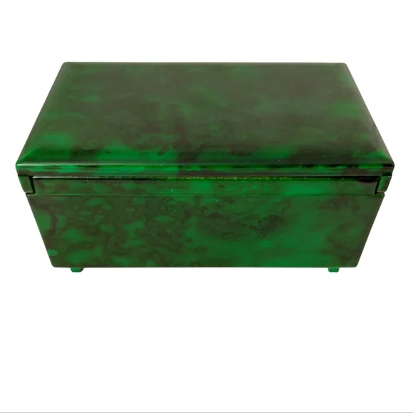Vintage Otagiri Lacquerware Malachite Jewelry Music Box Shadow Play Greensleeves